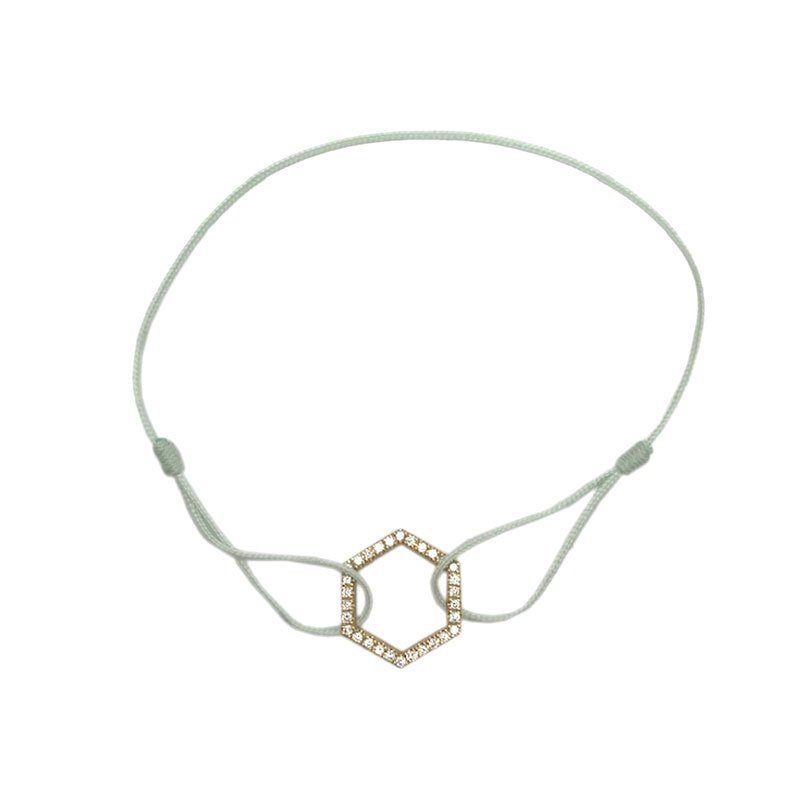 AHKAH アーカー ルミパヴェ コードブレスレット K18YG 750 イエローゴールド ポリエステルコード ライトグリーン ダイヤモンド VC0961010500 オクタゴン パヴェコレクション 【中古】