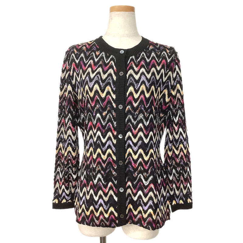 MISSONI ミッソーニ カーディガン レーヨン ブラック マルチカラー #46 クルーネック シースルー 長袖 ..