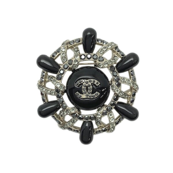 よろず屋京都のCHANEL シャネル ブローチ メタル 樹脂 ラインストーン シャンパンゴールド ブラック CCマーク ココマーク 舵 【中古】|詳細画像