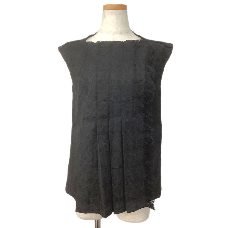 CHANEL シャネル ノースリーブ トップス ウール ブラック P46324V30916 94305 #36 フリンジ プリーツ ..