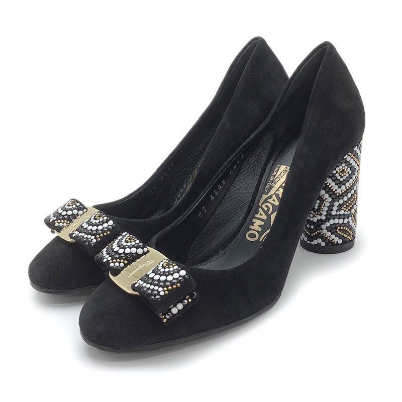 Salvatore Ferragamo サルヴァトーレ・フェラガモ パンプス “EVA85MOSA” スエード スウェード ブラック..