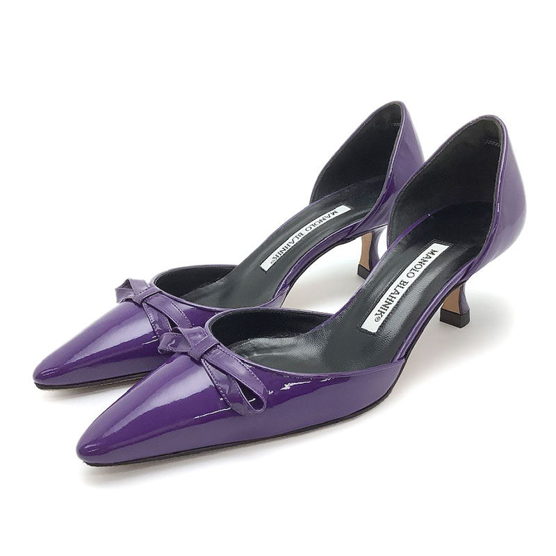 MANOLO BLAHNIK マノロブラニク パンプス パテントレザー パープル リボン ポインテッドトゥ 【未使用】