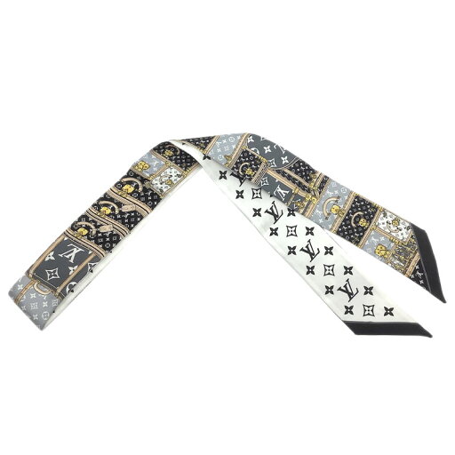 LOUIS VUITTON ルイ・ヴィトン バンドーBB・レッツゴー M76442 シルク ブラック ホワイト マルチカラー モノグラム トランク バンドーBB スカーフ ツイリー ツィリー リボンスカーフ 【新品】 LOUIS VUITTON ルイ・ヴィトン バンドーBB・レッツゴー M76442 シルク ブラック ホワイト マルチカラー モノグラム トランク バンドーBB スカーフ ツイリー ツィリー リボンスカーフ 【新品】