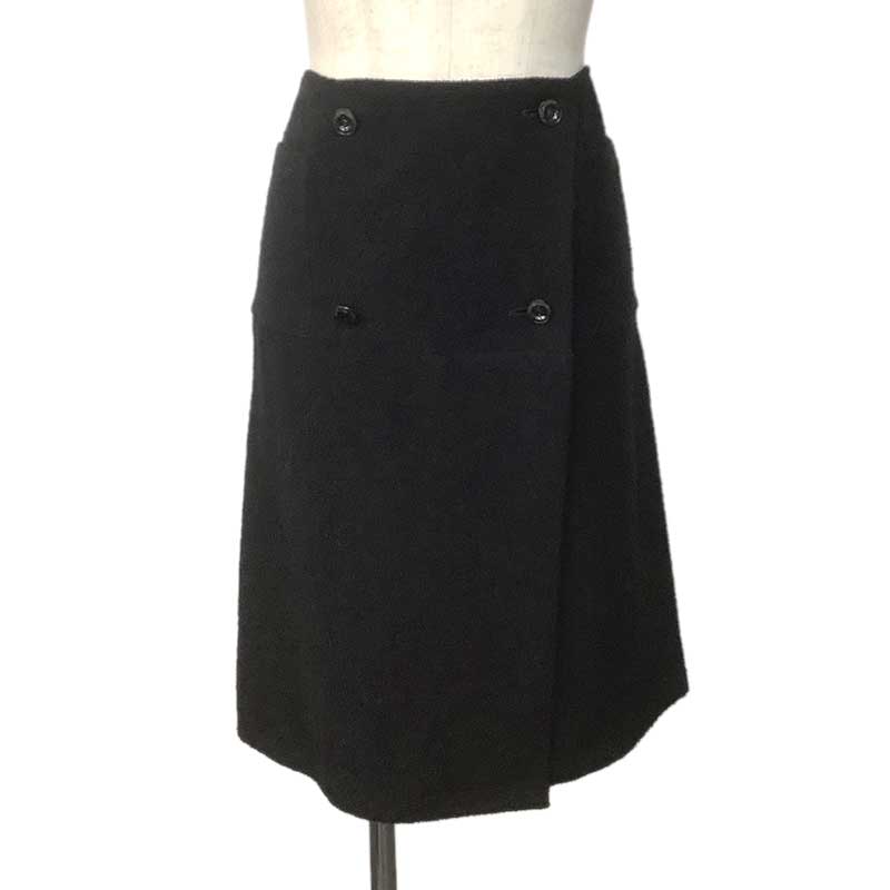 CHANEL シャネル ラップスカート ウール ポリアミド ブラック #42 P30034V18196 ココマークボタン 【中..