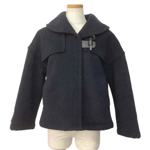 HERMES エルメス ショート ダッフルコート ウール ネイビー マスタードカラー #36 H3H0149 ヘリンボーン ロゴ セリエボタン ショートコート 【中古】 HERMES エルメス ショート ダッフルコート ウール ネイビー マスタードカラー #36 H3H0149 ヘリンボーン ロゴ セリエボタン ショートコート 【中古】