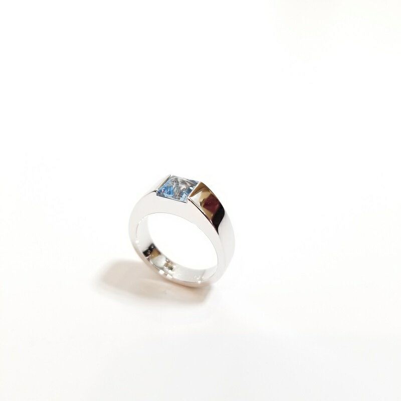 Cartier カルティエ タンクリング アクアマリン 750 K18 WG #51 指輪 ホワイトゴールド 【中古】