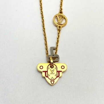 LOUIS VUITTON ルイ・ヴィトン ロッキーLVロゴネックレス M62809 ゴールド シルバー GP カギモチーフ ペンダント 【中古】