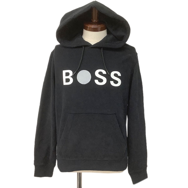 BOSS ボス パーカー コットン ポリエステル ブラック #XS 50466935 パッチ スマイル ロゴ フーディー ..