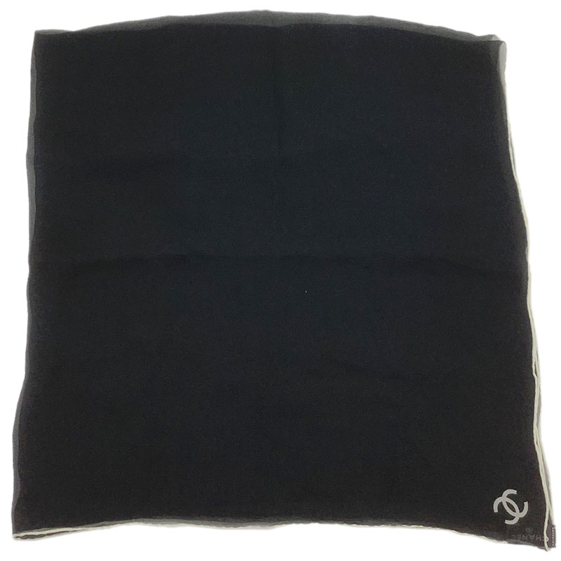 CHANEL シャネル スカーフ ショール シルク ブラック ホワイト シースルー ココマーク CCマーク 【中古】
