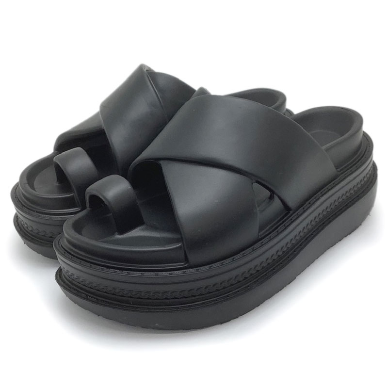 sacai サカイ 厚底サンダル ラバー ブラック #37 クロスストラップ 【中古】