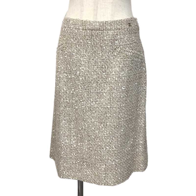 CHANEL シャネル スカート ナイロン ポリエステル コットン ベージュ マルチカラー #40 P25517V15989 M..