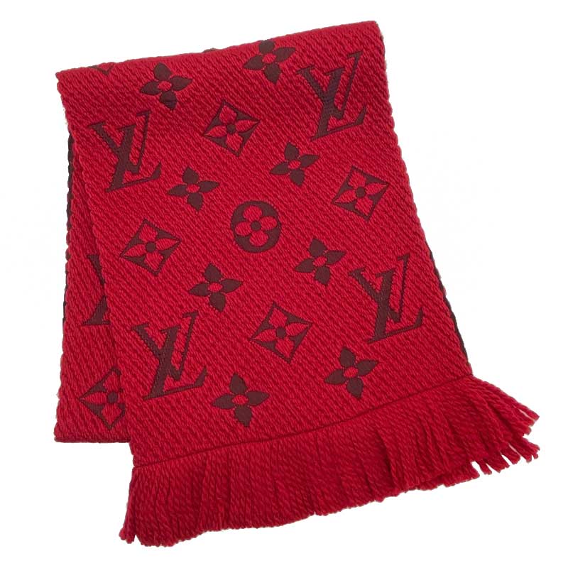 LOUIS VUITTON ルイ・ヴィトン エシャルプ・ロゴマニア マフラー M72432 ルビー ウール シルク レッド モノグラム フリンジ 【新品】