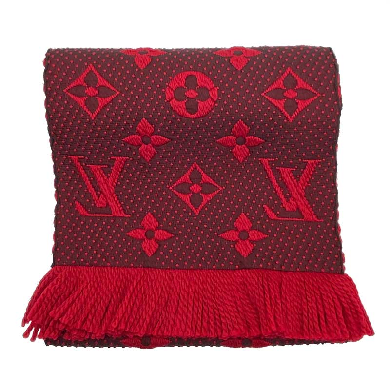 LOUIS VUITTON ルイ・ヴィトン エシャルプ・ロゴマニア マフラー M72432 ルビー ウール シルク レッド モノグラム フリンジ 【新品】