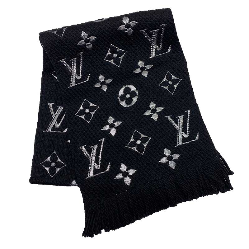 LOUIS VUITTON ルイ・ヴィトン エシャルプ・ロゴマニア シャイン マフラー M75833 ノワール ウール シルク ブラック シルバー モノグラム フリンジ 【新品】