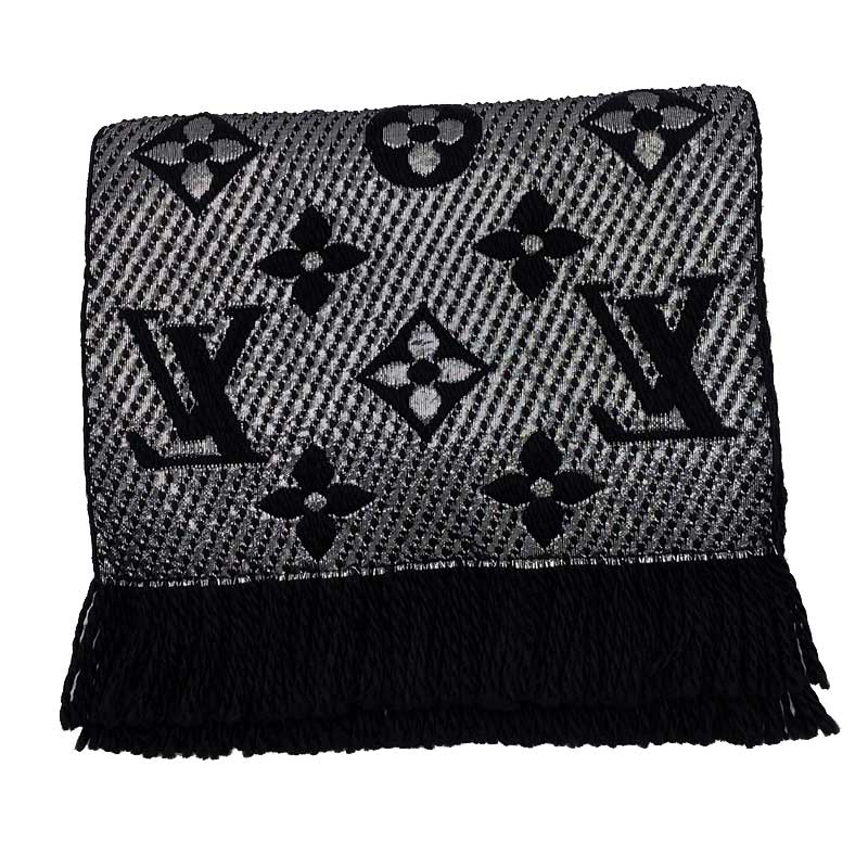 LOUIS VUITTON ルイ・ヴィトン エシャルプ・ロゴマニア シャイン マフラー M75833 ノワール ウール シルク ブラック シルバー モノグラム フリンジ 【新品】