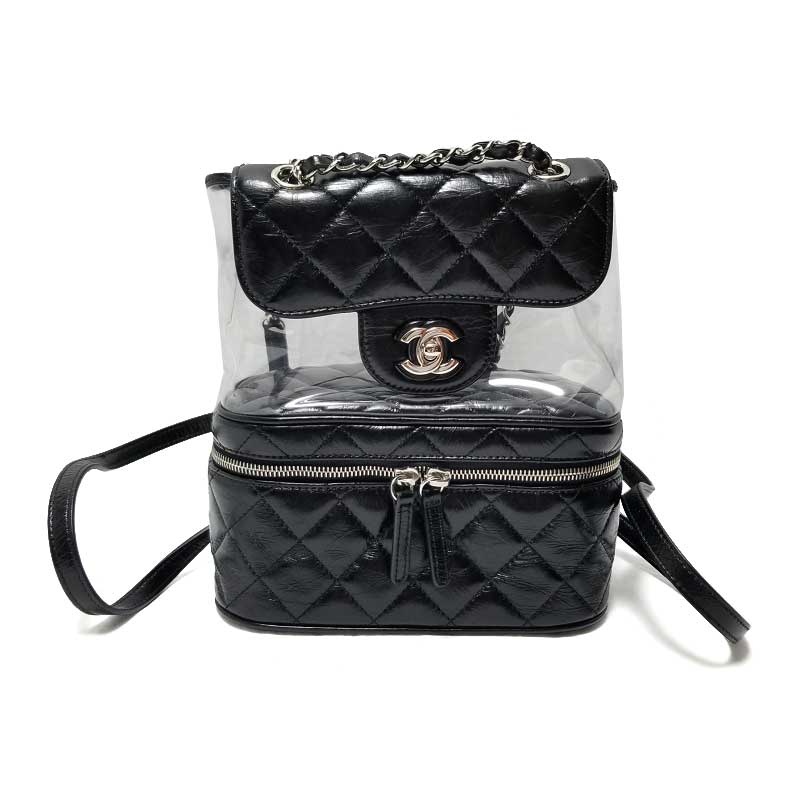 CHANEL シャネル マトラッセ クリアバックパック A57826 クリア ブラック ビニール レザー シルバー金具 リュックサック 【中古】