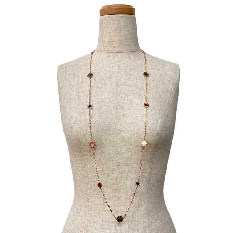 BVLGARI ブルガリ ブルガリブルガリ ロングネックレス 750 K18 ゴールド 12P マザーオブパール カーネリアン ラピスラズリ マラカイト 【中古】のサムネイル