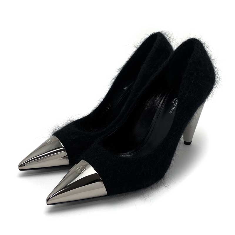 LOUIS VUITTON ルイ・ヴィトン エフィジー・ライン パンプス 1A93L4 ノワール ブラック シルバー モヘ..