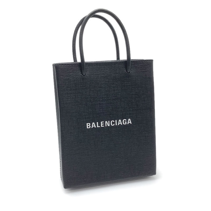 BALENCIAGA バレンシアガ フォンホルダー レザー ブラック 693805・1000 ハンドバッグ ショルダーバッグ ショッピングフォンホルダー ロゴ 【中古】