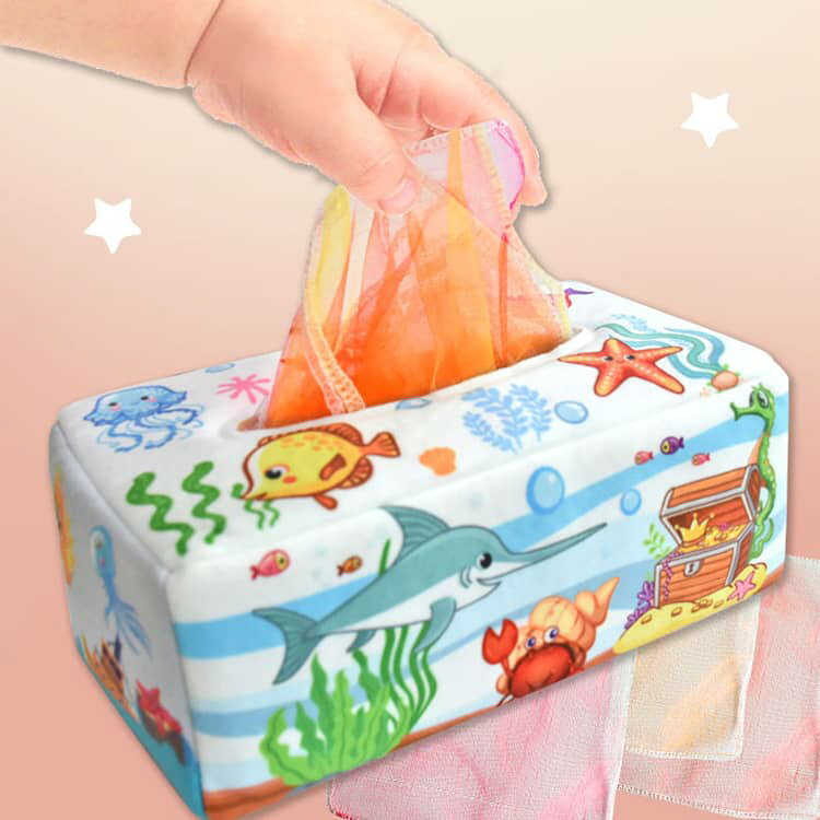 ベビーおもちゃ ティッシュボックスおもちゃ モンテッソーリおもちゃ 布絵本 ティッシュケース かわいい 五感刺激 指先訓練おもちゃ 色認知 8枚スカーフ付き カサカサ紙3枚 感覚開発 赤ちゃん 女の子 男の子 6ヶ月 0歳 1歳 2歳 3歳 つかむ ひっぱる つまむ