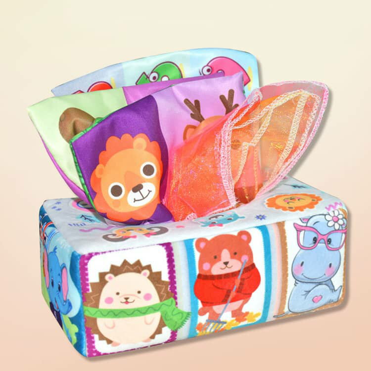 ベビーおもちゃ ティッシュボックスおもちゃ モンテッソーリおもちゃ 布絵本 ティッシュケース かわいい 五感刺激 指先訓練おもちゃ 色認知 8枚スカーフ付き カサカサ紙3枚 感覚開発 赤ちゃん 女の子 男の子 6ヶ月 0歳 1歳 2歳 3歳 つかむ ひっぱる つまむ