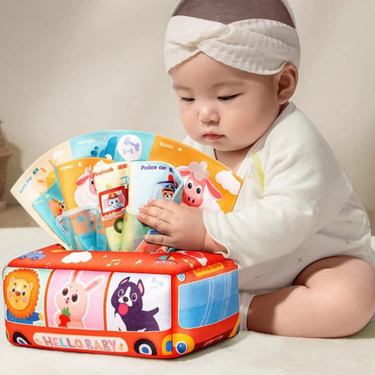 赤ちゃん おもちゃ ティッシュボックス 布製 ベビーおもちゃ 柔らかい ベビー ティッシュケース 知育玩具 五感刺激 色認知 指先訓練 感覚開発 0-1歳 誕生日プレゼント モンテッソーリ つかむ ひっぱる つまむ