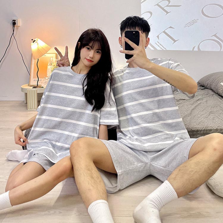 送料無料 ルームウェア リラックスウェア 上下セット パジャマ 部屋着 半袖 男性 女性 春 夏 春夏 セットアップ カップル ペア 寝間着 ナイトウェア tシャツ ショートパンツ ボーダー柄