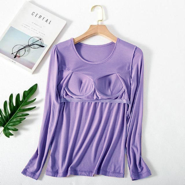 インナーシャツ 長袖 カップ付き Tシャツ レディース ブラトップ キャミソール カ...