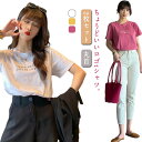2枚セット Tシャツ レディース 半袖 ロゴT カットソー 春夏 丸首 ワンポイント 半袖tシャツ トップス ワプリント カジュアル アメカジ 半袖カットソー ...