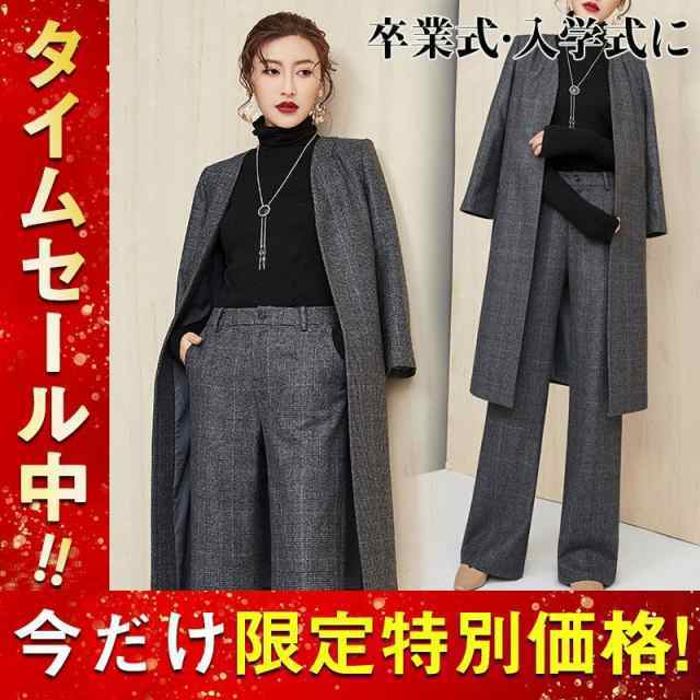 スーツセット レディース パンツセット 事務服 チェック柄 ワイドパンツ ビジネススーツ ラシャ セレモニー 入学式 通勤OL オシャレ 着痩