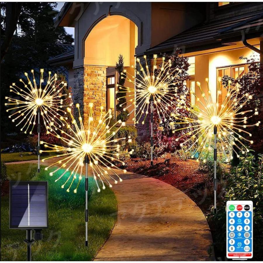 イルミネーションライト 屋外 防水 ソーラー 充電 4本セット ガーデンライト LEDイルミネーション 電飾 8つモード 自動点灯/消灯 埋め込み