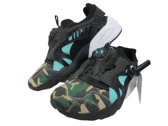 【中古】【メンズ】【箱無し】【Atmos × Puma】アトモス プーマ コラボ DISC BLAZE BASIC SPORT 363060-01 スニーカー 靴 男性 グリーン/ブラック/カモフラ 26.0cm