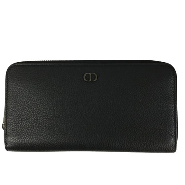 【併売】【中古】【メンズ】christian dior クリスチャンディオール long zip wallet ロングジップウォレット グレインドカーフスキン 財布 ブラック