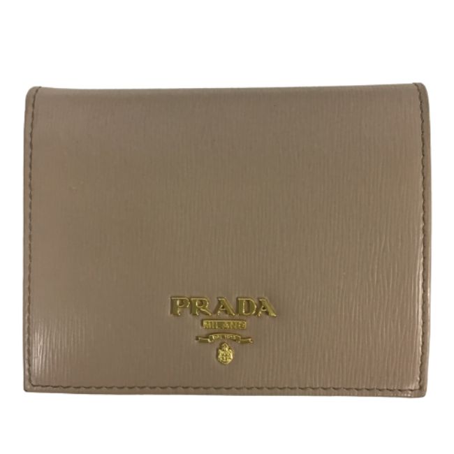 【併売】【中古】 【レディース】 PRADA プラダ Saffiano サフィアーノ 二つ折り財布 財布 ベージュ