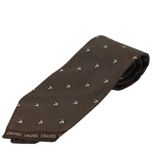 【併売】【中古】【メンズ】CHANEL シャネル angel pattern tie ネクタイ　天使柄 ネクタイ ブラウン