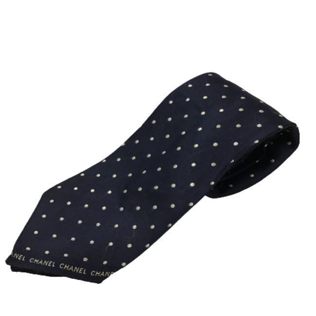 【併売】【中古】【メンズ】CHANEL シャネル dot pattern tie ネクタイ　ドット柄 ネクタイ ネイビー