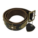 【併売】【中古】【メンズ】HTC エイチティーシー studs leather belt スタッズレザーベルト ブラウン 32