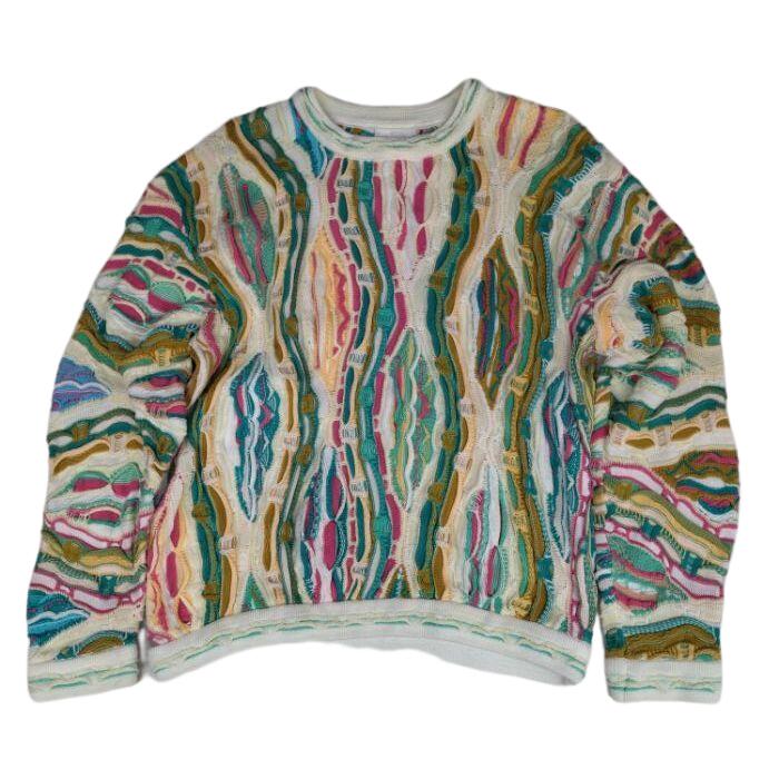 【中古】【メンズ】COOGI クージー 3D ニット セーター クルーネック 丸首 総柄 編み込み ミドル丈 長袖 サイズLのサムネイル