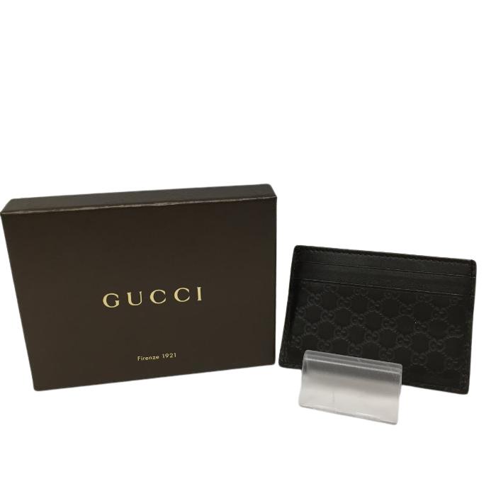 【併売】【中古】 【ユニセックス】 GUCCI マイクログッチシマ レザー ダークブラウン カードケース 名刺ケース