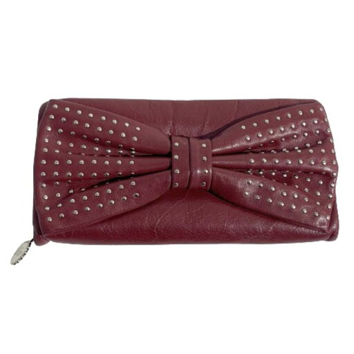【中古】 【レディース】 LULU GUINNESS ルルギネス LEATHER RAUND ZIP WALLET レザー ラウンドジップウォレット リボン レッド 【中古】 【レディース】 LULU GUINNESS ルルギネス LEATHER RAUND ZIP WALLET レザー ラウンドジップウォレット リボン レッド