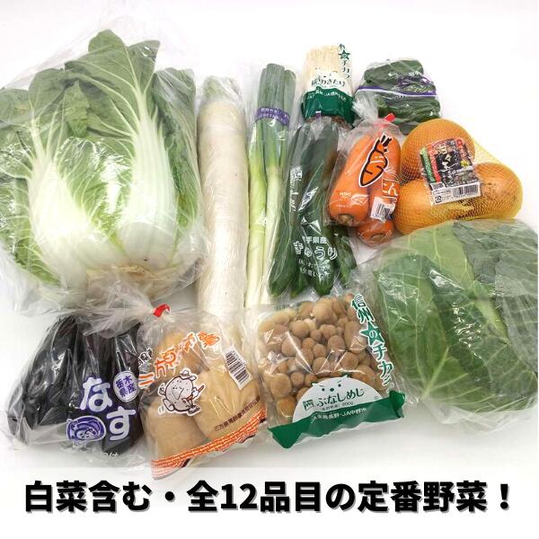 【白菜入り定番野菜セット12品】（白菜・キャベツ・大根・玉葱・胡瓜・茄子・人参・じゃがいも・しめじ..