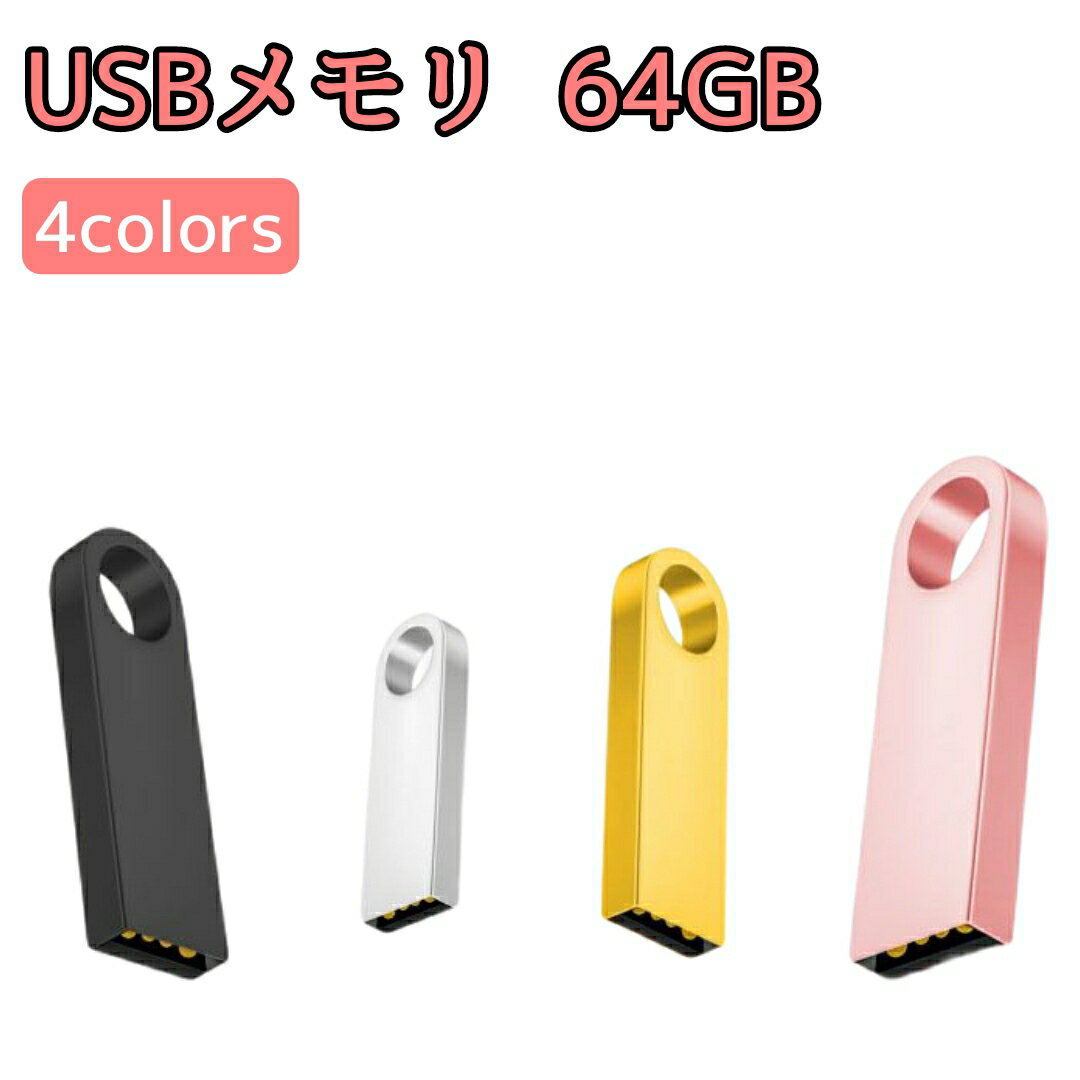 USBメモリ 64GB 可愛い 小さい 小型 金属製 選べるカラー USB2.0 フラッシュドライブ ビデオ 写真 保存 録画 レコーダー 1000円ポッキリ ポイント消費 ピンク ゴールド シルバー ブラック