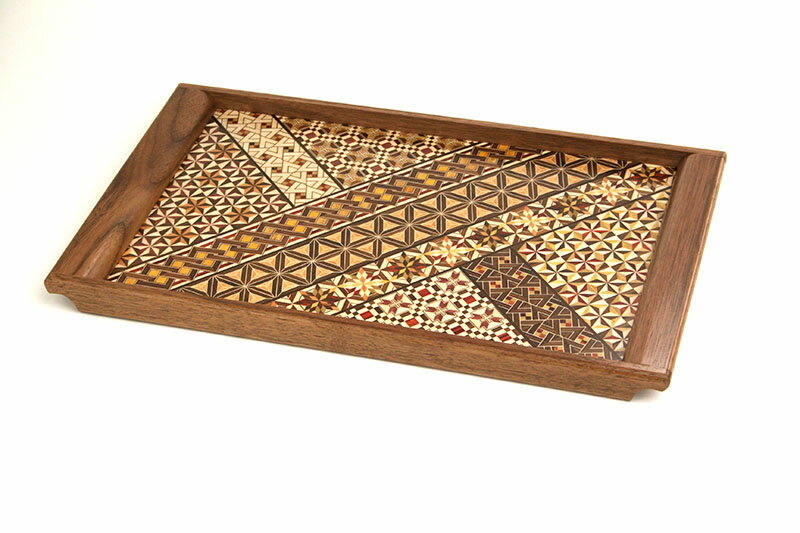 寄木袖付き長角盆 小寄木(小)