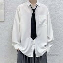 ネクタイ付き シャツ メンズ カジュアルシャツ 長袖シャツ ビジネスシャツ トップス 白シャツ 黒シャツ 無地 ダンス 父の日 春 夏 秋