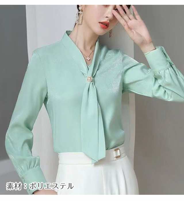 春新作 レディース ブラウス トップス シャツ スカーフタイ 長袖 プルオーバー カジュアル フォーマル オフィス きれいめ 女性 普段着 通勤 OL リボン