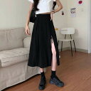 フロントハイスリット 女っぽ 美脚見せ タックスカート ボトムス スカート ミモレ丈 ロング丈 Aライン 前リボン バックファスナー ハイウエスト かわいい 大人可愛い シンプル カジュアル きれいめ おしゃれ お洒落 大人っぽい セクシー 無地 春 夏 レディース 女性用 女の子