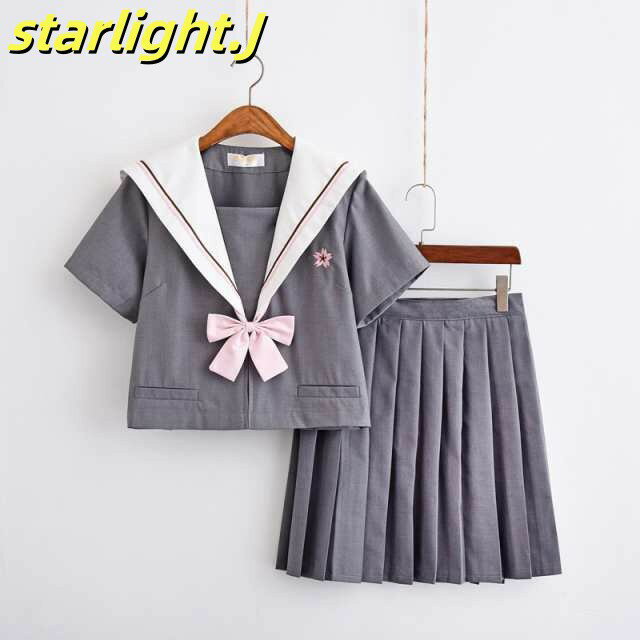 セーラー服 半袖 女子制服 単品/ セット 学生服 高品質 女子高校 生 コスチューム グレー JK制服 可愛い 前開き コスプレ 学園祭 文化祭