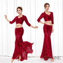 ベリーダンス レディース トップス ロングスカート 2点セット セットアップ 練習用 おしゃれ レッスン着 演出服 パーティー イベント 社交ダンス ベリーダン...