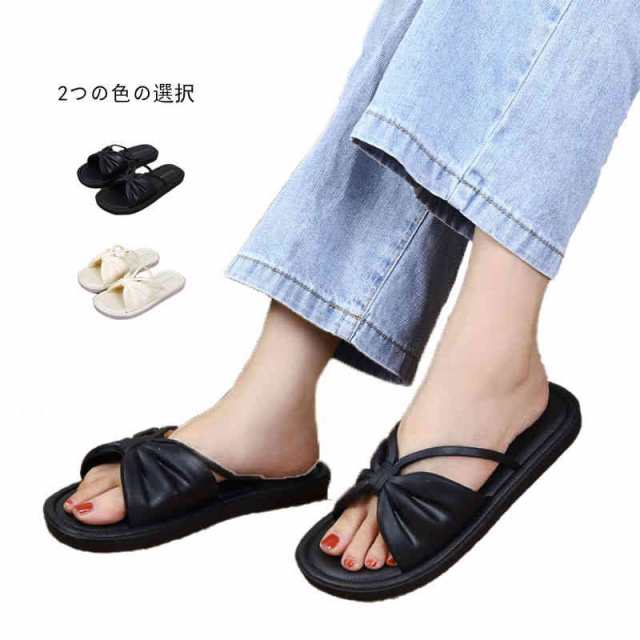 レディース ミュール スリッパ OL ペタンコサンダル サマースリッパ 靴 シューズ スリッパ サンダル 歩きやすい オフィス リボン付 かわいい 送料無料 夏 サンダル スリッパ 女性用 ビーチサンダル カジュアル ぺたんこ 滑り止め 軽量 速幹 無地 夏用 可愛い