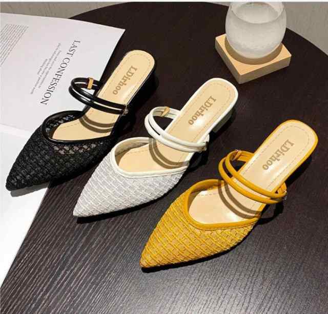 全3色 夏ミュール パンプスサンダル レディース ヒールパンプス ポインテッドトゥ チャンキーヒール 美脚 おしゃれ 通勤 歩きやすい きれいめ 大人